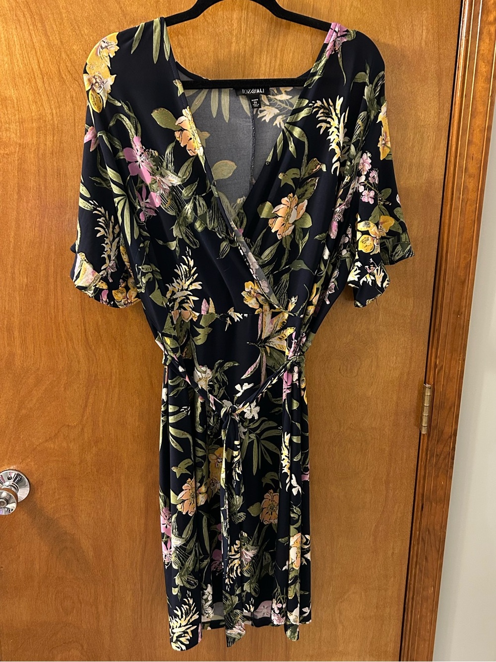 Roz & Ali Black Floral Wrap Mini Dress
